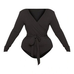 PrettyLittleThing Black Wrap Bodysuit